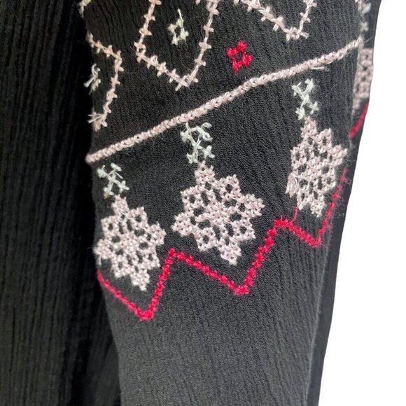 ELLOS Boho Top Plus Size 1X Black Cotton Crinkle Gauze Peasant Tunic - Picture 7 of 10